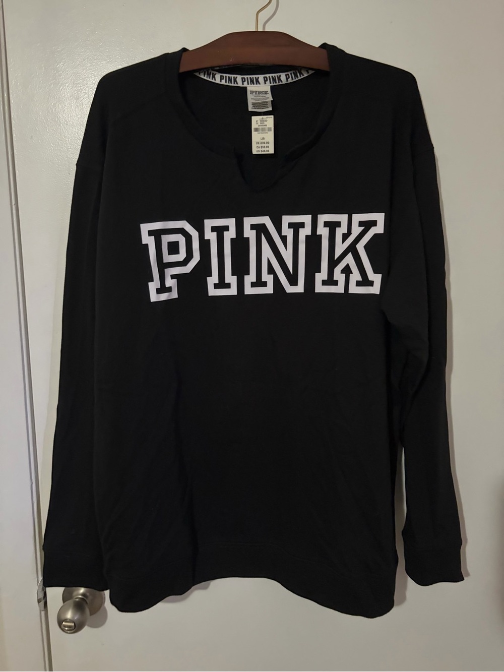 PINK Victoria's Secret Black Crewneck Sweatshirt with White Logo